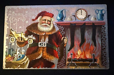 Santa Claus with Toys~Truck ~Fireplace~Stockings~Antique Christmas Postcard~k309 picture