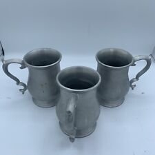 Vintage HTR Solid Pewter Tankards 4.5 inch 8 oz Cup Mug Beer Steins (3) Set picture
