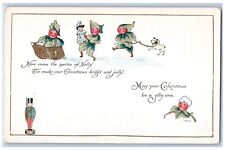 Christmas Postcard Holly Sprites Bright And Jolly With Doll c1910's Antique picture