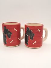 Set of 2 Leroy & Willy Scottish Terrier Coffee Mugs Red W/White Bones picture