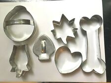 Vintage Metal Cookie Cutters ~ Dog Bone Heart Tulip Star Circle Spade Lot of 6 picture