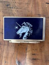 Vintage Metal Travel Notepad Unicorn Blue Gold picture