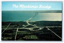 Michigan MI Postcard The Mackinac Bridge  Longest Suspension Bird's Eye View picture