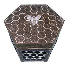 Bee Honeycomb Hinged Lid Hexagon Box Metal Wood Perforated Sides picture