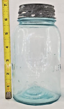 Vintage Atlas Strong Shoulder Mason Quart Jar Canning Blue Zinc Lid Bubbles picture