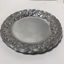 THE WILTON Co Round Pewter Serving Platter, 12” Diameter, Leaves, Acorns, Fall picture