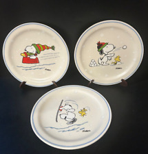 VTG PEANUTS Dessert Plates  Set of 3 . Snoopy & Woodstock Winter Scenes. 6.5