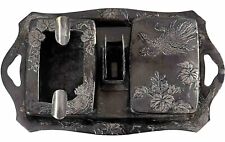 Vintage Metal Japanese Smoking Desk Set Cigarette Case Ashtray Match Holder 9.5
