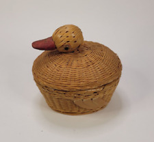 Vtg Chinese Wicker Duck Nesting Rattan Lidded Basket Zhejiang Handicraft Woven picture