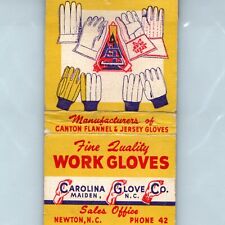 c1950s Newton, N.C. Carolina Glove Co. Matchbook Cover Phone 42 Flannel Vtg C18 picture