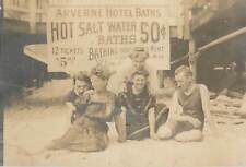 1900s RARE Arverne Hotel Baths Sign Men Women Rockaway Beach Swimsuits B&W Photo picture