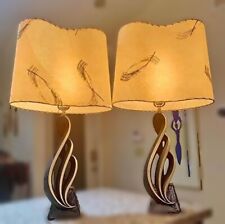PAIR OF VINTAGE  MID CENTURY MODERN CERAMIC TABLE LAMPS WITH ORIGINAL SHADES picture