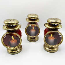 Vintage Set of 3 Red & Gold Christmas Lanterns Mirror Insets - Distressed Finish picture