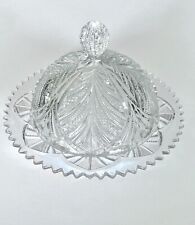 Vintage Large 7x6.5 Round Covered Butter Dish Clear Crystal Glass Old Presscut picture