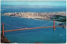 AIR VIEW OF GOLDEN GATE BRIDGE,SAN FRANCISCO.VTG 1957 USED POSTCARD*B30 picture