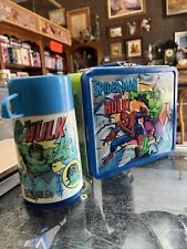 Vintage 1980 Spider-Man & The Hulk Metal Lunchbox & Thermos picture