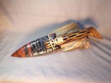 Triple Flow Obsidian Fox Ear Knife w Cholla Cactus Wood Handle Flint Knapping picture