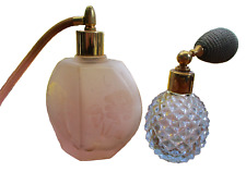 Vtg Perfume Atomizer Bottle Spray Cut Etched Glass Evening in Paris Pink Blue picture