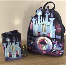 LOUNGEFLY DISNEY CINDERELLA CASTLE SERIES MINI BACKPACK & WALLET SET New In Hand picture