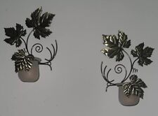 Partylite Antique Grape Leaf Sconce Pair, Glass Candle Holders, New Candles VG picture