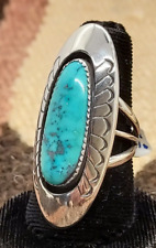 Navajo Sz 8.5 Morenci Turquoise Ring Silver Signed Jackson Native American USA picture