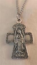 Lovely Etch Detailed Our Lady of Guadalupe Oval Aura Silvertone Cross Necklace picture