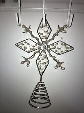 Star Christmas Tree Topper Iridescent Beads Silver Metal 12” 9” Wide picture
