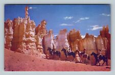 Bryce Canyon National Park, Horse & Riders Rock Formations Vintage Utah Postcard picture
