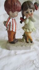  Moppets by Fran Mar 1971 Boy and Girl  Ceramic Giving Bouquet Flowers Vintage picture