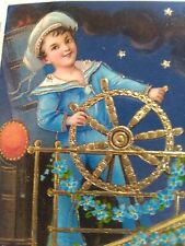 Vtg Postcard. A Happy New Year. Sailor, ship, Stars. Nice card PMK 1912 (M20) picture