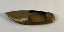 Vintage 5” Etched Brass Shoe Slipper Ashtray Incense Holder Made In India picture