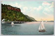 Postcard Palisades Hudson River NY posted 1909 sailboats A106 picture