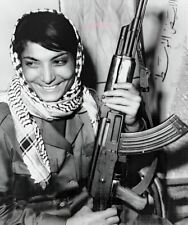Vtg Woman Layla Khaled AK47 Guerilla Revolution Photo B&W War picture