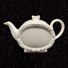 I Godinger Oval Teapot Tea Pot White Ivory French Country Cottage Bow Porcelain picture