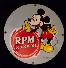 VINTAGE RPM MOTOR OIL PORCELAIN GAS PUMP SIGN MICKEY MOUSE picture