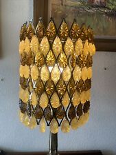 Vintage 32” Brass MCM Hollywood Regency Amber Lucite Crystal Teardrop Table Lamp picture