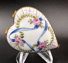 VTG Limoges France “Floral Ribbon Heart” Trinket Ring Keepsake Box Peint Main picture