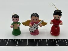 Vintage Christmas Ornaments - Set of 3 Wooden Ornaments Angels, Singer, Guitar  picture