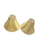 Pair Vintage Yellow Gold Lampshades 2 Faux Silk Beads Fringe Trim Lighting Decor picture