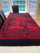Vintage San Marcos Wild Horse Black & Red Reversible Blanket 87 inch x 60 inch picture