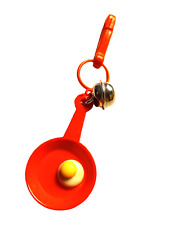 Vintage 1980s Plastic Charm Frying Pan Egg Red Charms Necklace Clip On Retro picture