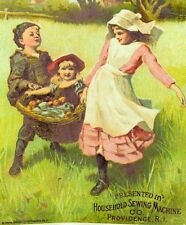 1870's-80's Kids Carrying Basket of Apples Household Sewing Machine Card F83 picture