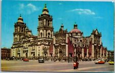 The Cathedral of Mexico City Classic Cars Vintage Chrome Postcard B24 picture