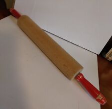 VINTAGE RED HANDLE ROLLING PIN 19 1/2 INCHES 1950s picture