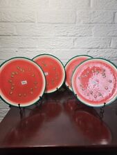 Set of 4 Dept 56 Slice Hand Painted Watermelon Ceramic Plate 8 1/4