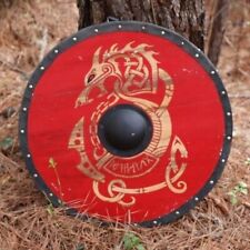 Fury of Fenrir Wooden Round Shield Handmade 24 Inch LARP SCA Battle Ready Shield picture