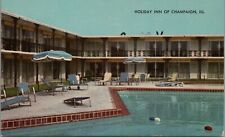Holiday Inn 1962 Swimming Pool Patio Furniture Champaign Illinois Postcard UNP picture