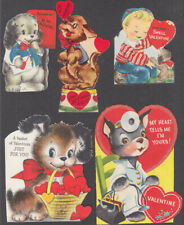 EIGHT different dog-motif Valentine cards 1950s one flocked picture