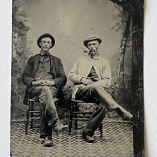 Antique Tintype Photograph Handsome Men Rascally Fellows Pipe In Mouth & Boots picture