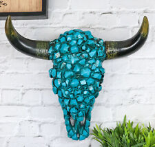 Southwest Steer Bison Bull Cow Skull With Mosaic Turquoise Rocks Wall Decor picture